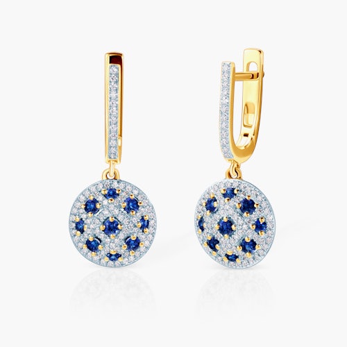 Kolczyki Savicki: dwukolorowe złoto, niebieskie szafiry, diamenty